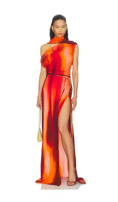 LaQuan Smith Asymmetrical Draped Dress With Scarf | Thumbnail 1 LaQuan Smith Asymmetrical Draped Dress With Scarf | Thumbnail 1
