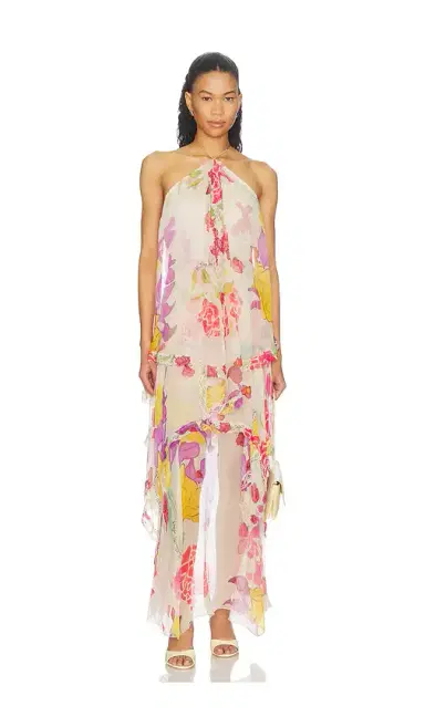 Donde Esteban Flores Silk Chiffon Long Halter Dress | Thumbnail 1 Donde Esteban Flores Silk Chiffon Long Halter Dress | Thumbnail 1