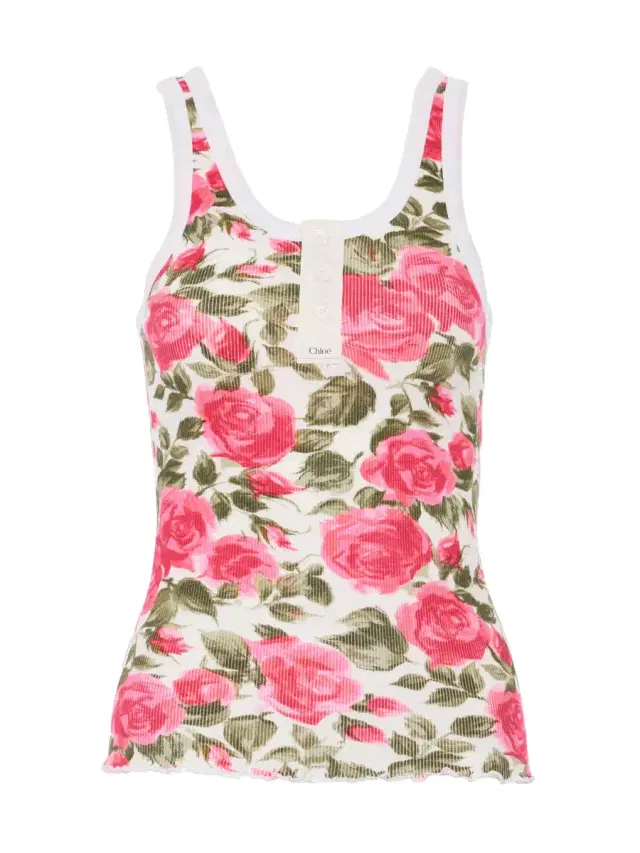 Floral Cotton Jersey Henley Tank Floral Cotton Jersey Henley Tank