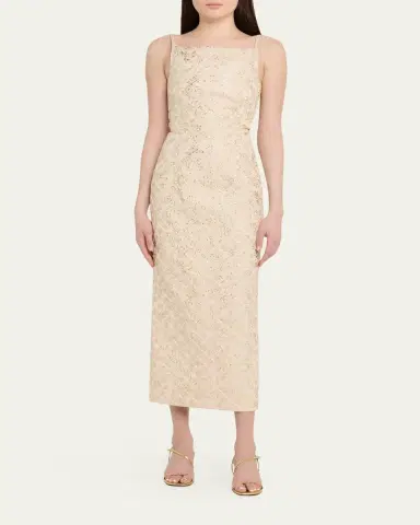PRABAL GURUNG Metallic Floral Jacquard Square-Neck Sleeveless Midi Dress | Thumbnail 2 PRABAL GURUNG Metallic Floral Jacquard Square-Neck Sleeveless Midi Dress | Thumbnail 2
