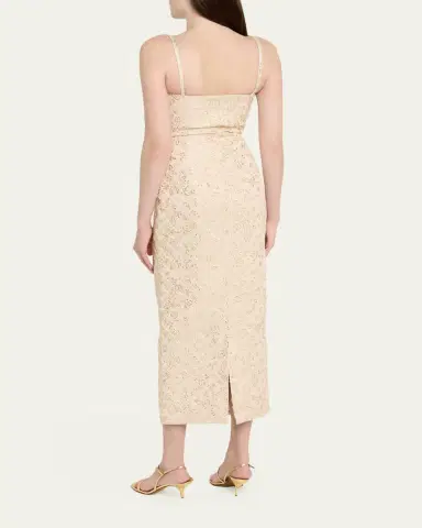 PRABAL GURUNG Metallic Floral Jacquard Square-Neck Sleeveless Midi Dress | Thumbnail 3 PRABAL GURUNG Metallic Floral Jacquard Square-Neck Sleeveless Midi Dress | Thumbnail 3