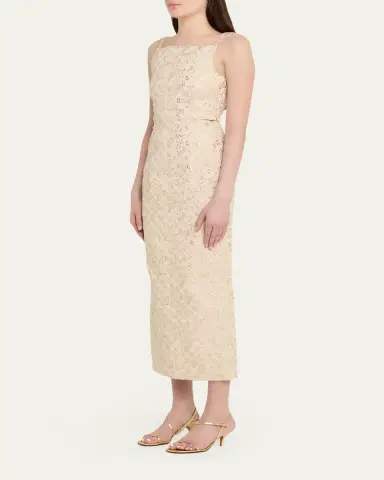 PRABAL GURUNG Metallic Floral Jacquard Square-Neck Sleeveless Midi Dress | Thumbnail 4 PRABAL GURUNG Metallic Floral Jacquard Square-Neck Sleeveless Midi Dress | Thumbnail 4