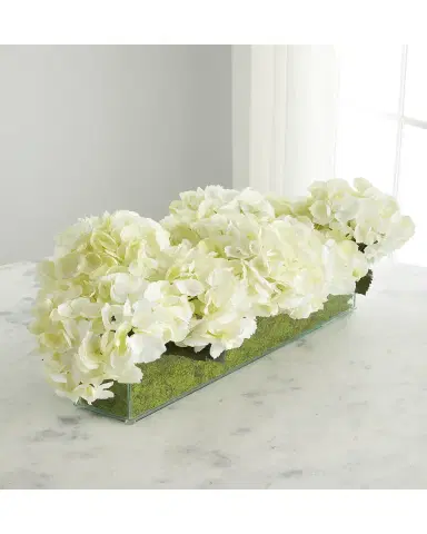 T & C Floral Company Faux Floral White Hydrangeas in Rectangular Glass Box | Thumbnail 2 T & C Floral Company Faux Floral White Hydrangeas in Rectangular Glass Box | Thumbnail 2