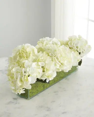 T & C Floral Company Faux Floral White Hydrangeas in Rectangular Glass Box | Thumbnail 1 T & C Floral Company Faux Floral White Hydrangeas in Rectangular Glass Box | Thumbnail 1