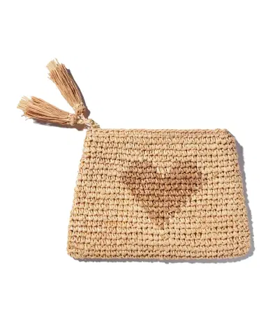AERIN Small Heart Raffia Zip-Pouch | Thumbnail 1 AERIN Small Heart Raffia Zip-Pouch | Thumbnail 1