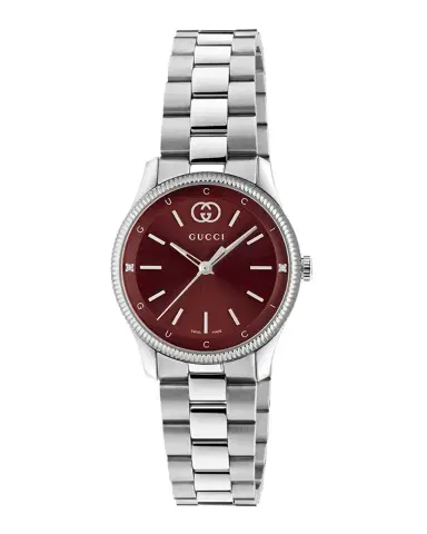 Gucci 29mm G Timeless Bracelet Watch with Diamonds, Red and Steel | Thumbnail 1 Gucci 29mm G Timeless Bracelet Watch with Diamonds, Red and Steel | Thumbnail 1