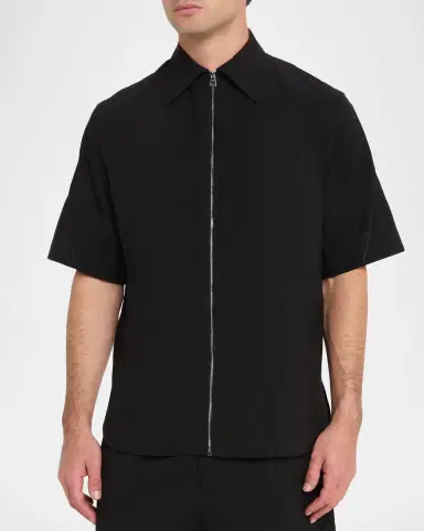 Givenchy Men's Point Collar Full-Zip Short-Sleeve Shirt | Thumbnail 3 Givenchy Men's Point Collar Full-Zip Short-Sleeve Shirt | Thumbnail 3