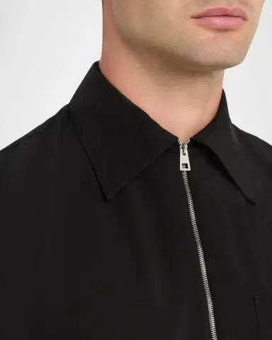 Givenchy Men's Point Collar Full-Zip Short-Sleeve Shirt | Thumbnail 4 Givenchy Men's Point Collar Full-Zip Short-Sleeve Shirt | Thumbnail 4