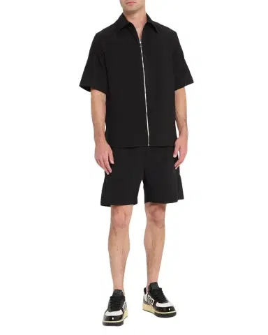 Givenchy Men's Point Collar Full-Zip Short-Sleeve Shirt | Thumbnail 1 Givenchy Men's Point Collar Full-Zip Short-Sleeve Shirt | Thumbnail 1