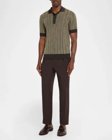 Ferragamo Men's Textured Stripe Short-Sleeve Polo Sweater | Thumbnail 2 Ferragamo Men's Textured Stripe Short-Sleeve Polo Sweater | Thumbnail 2