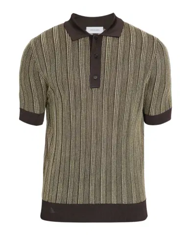 Ferragamo Men's Textured Stripe Short-Sleeve Polo Sweater | Thumbnail 1 Ferragamo Men's Textured Stripe Short-Sleeve Polo Sweater | Thumbnail 1