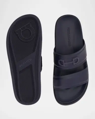 Ferragamo Men 's Saint Bartheva Padded Leather Double-Strap Slide Sandals | Thumbnail 6 Ferragamo Men 's Saint Bartheva Padded Leather Double-Strap Slide Sandals | Thumbnail 6