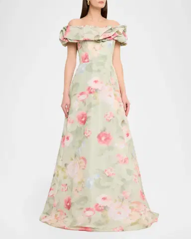 Rickie Freeman for Teri Jon Off-Shoulder Floral Taffeta Gown | Thumbnail 3 Rickie Freeman for Teri Jon Off-Shoulder Floral Taffeta Gown | Thumbnail 3