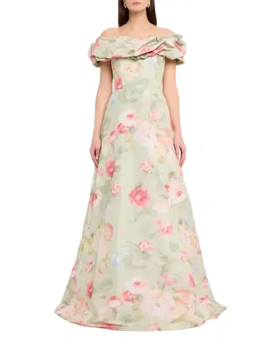 Rickie Freeman for Teri Jon Off-Shoulder Floral Taffeta Gown | Thumbnail 1 Rickie Freeman for Teri Jon Off-Shoulder Floral Taffeta Gown | Thumbnail 1