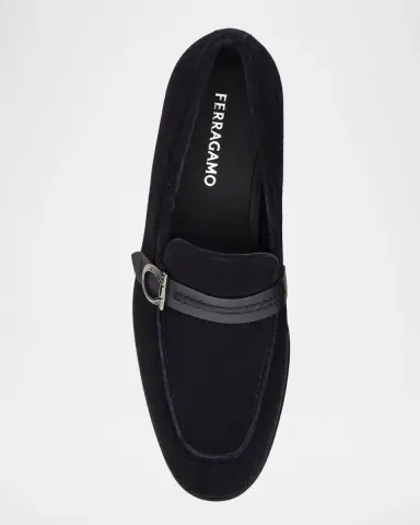 Ferragamo Men's Terence Gancio Ornament Leather-Strap Suede Loafers | Thumbnail 3 Ferragamo Men's Terence Gancio Ornament Leather-Strap Suede Loafers | Thumbnail 3