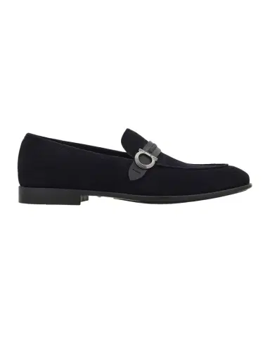 Ferragamo Men's Terence Gancio Ornament Leather-Strap Suede Loafers | Thumbnail 1 Ferragamo Men's Terence Gancio Ornament Leather-Strap Suede Loafers | Thumbnail 1