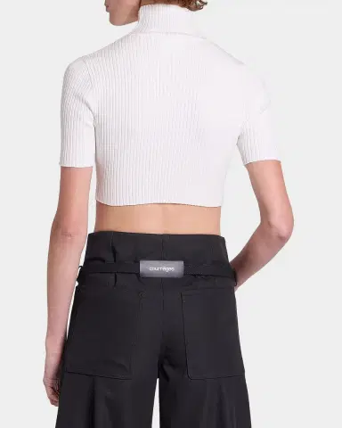 Courrèges Mock-Neck Rib Knit Short-Sleeve Crop Sweater | Thumbnail 2 Courrèges Mock-Neck Rib Knit Short-Sleeve Crop Sweater | Thumbnail 2