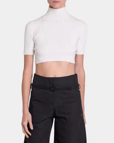 Courrèges Mock-Neck Rib Knit Short-Sleeve Crop Sweater | Thumbnail 3 Courrèges Mock-Neck Rib Knit Short-Sleeve Crop Sweater | Thumbnail 3