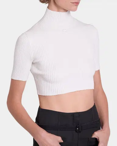 Courrèges Mock-Neck Rib Knit Short-Sleeve Crop Sweater | Thumbnail 4 Courrèges Mock-Neck Rib Knit Short-Sleeve Crop Sweater | Thumbnail 4