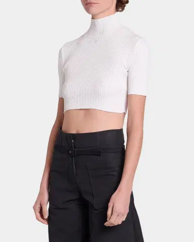 Courrèges Mock-Neck Rib Knit Short-Sleeve Crop Sweater | Thumbnail 5 Courrèges Mock-Neck Rib Knit Short-Sleeve Crop Sweater | Thumbnail 5