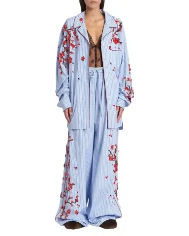 Dolce & Gabbana Embellished Striped Wide-Leg Pajama Pants | Thumbnail 1 Dolce & Gabbana Embellished Striped Wide-Leg Pajama Pants | Thumbnail 1
