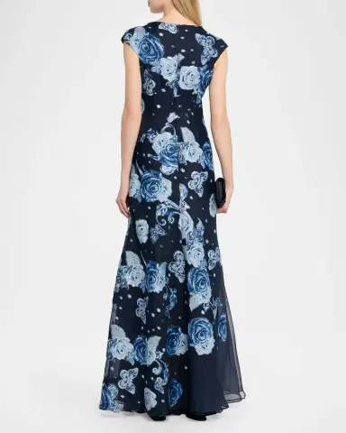 Rickie Freeman for Teri Jon Rose and Butterfly Cap Sleeve Long Gown | Thumbnail 3 Rickie Freeman for Teri Jon Rose and Butterfly Cap Sleeve Long Gown | Thumbnail 3