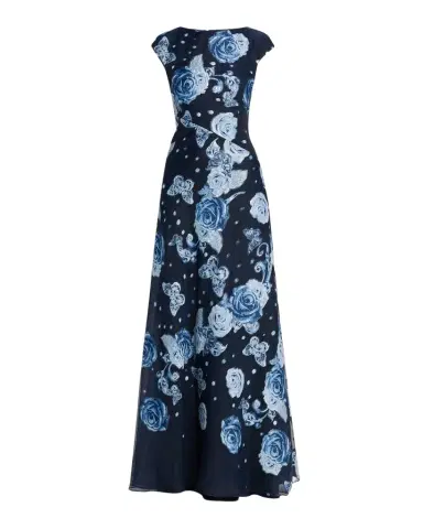 Rickie Freeman for Teri Jon Rose and Butterfly Cap Sleeve Long Gown | Thumbnail 1 Rickie Freeman for Teri Jon Rose and Butterfly Cap Sleeve Long Gown | Thumbnail 1