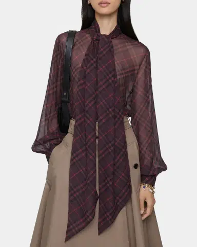 Burberry Lina Check Silk Neck-Scarf Button-Down Shirt | Thumbnail 2 Burberry Lina Check Silk Neck-Scarf Button-Down Shirt | Thumbnail 2