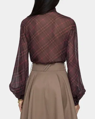 Burberry Lina Check Silk Neck-Scarf Button-Down Shirt | Thumbnail 3 Burberry Lina Check Silk Neck-Scarf Button-Down Shirt | Thumbnail 3