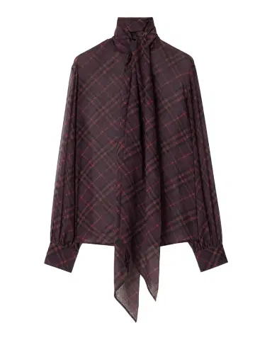 Burberry Lina Check Silk Neck-Scarf Button-Down Shirt | Thumbnail 1 Burberry Lina Check Silk Neck-Scarf Button-Down Shirt | Thumbnail 1