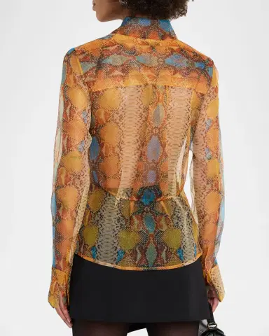 LaQuan Smith Plunging Metallic Snakeskin-Print Organza Shirt | Thumbnail 3 LaQuan Smith Plunging Metallic Snakeskin-Print Organza Shirt | Thumbnail 3