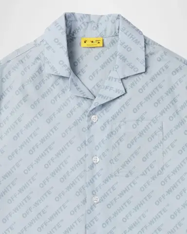 Off-White Boy 's Logo AOP Bowling Shirt, Size 4-12 | Thumbnail 3 Off-White Boy 's Logo AOP Bowling Shirt, Size 4-12 | Thumbnail 3
