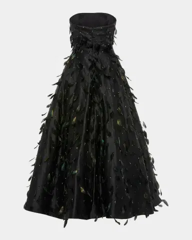 Mac Duggal Strapless Feather-Embellished Satin Maxi Dress | Thumbnail 4 Mac Duggal Strapless Feather-Embellished Satin Maxi Dress | Thumbnail 4