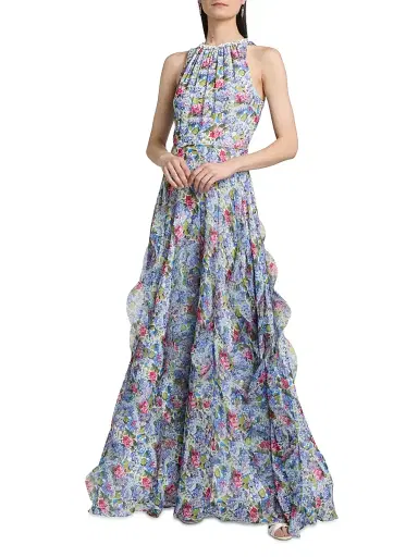 Teri Jon by Rickie Freeman Women's Floral Ruffled Chiffon Gown - Purple Multi - Size 18 | Thumbnail 2 Teri Jon by Rickie Freeman Women's Floral Ruffled Chiffon Gown - Purple Multi - Size 18 | Thumbnail 2