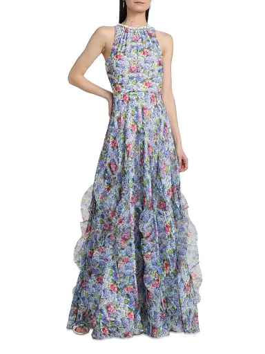 Teri Jon by Rickie Freeman Women's Floral Ruffled Chiffon Gown - Purple Multi - Size 18 | Thumbnail 3 Teri Jon by Rickie Freeman Women's Floral Ruffled Chiffon Gown - Purple Multi - Size 18 | Thumbnail 3