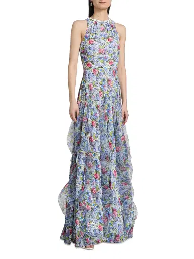 Teri Jon by Rickie Freeman Women's Floral Ruffled Chiffon Gown - Purple Multi - Size 18 | Thumbnail 4 Teri Jon by Rickie Freeman Women's Floral Ruffled Chiffon Gown - Purple Multi - Size 18 | Thumbnail 4
