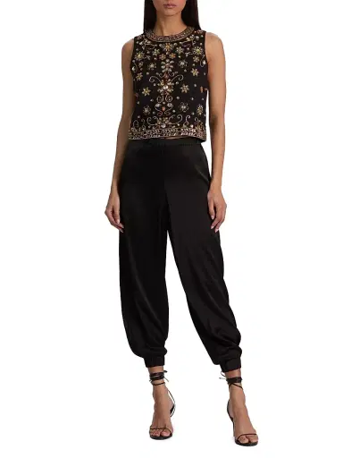 Alice + Olivia Women's Amal Embellished Linen Boxy Sleeveless Top | Thumbnail 2 Alice + Olivia Women's Amal Embellished Linen Boxy Sleeveless Top | Thumbnail 2