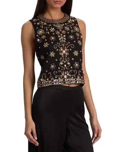 Alice + Olivia Women's Amal Embellished Linen Boxy Sleeveless Top | Thumbnail 4 Alice + Olivia Women's Amal Embellished Linen Boxy Sleeveless Top | Thumbnail 4