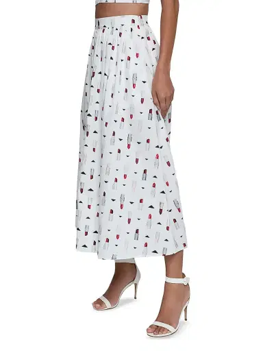 L'AGENCE Women's Seina Lipstick Print Button-Front Midi-Skirt - Multi Lipstick | Thumbnail 4 L'AGENCE Women's Seina Lipstick Print Button-Front Midi-Skirt - Multi Lipstick | Thumbnail 4