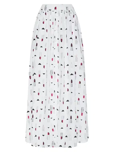 L'AGENCE Women's Seina Lipstick Print Button-Front Midi-Skirt - Multi Lipstick | Thumbnail 1 L'AGENCE Women's Seina Lipstick Print Button-Front Midi-Skirt - Multi Lipstick | Thumbnail 1