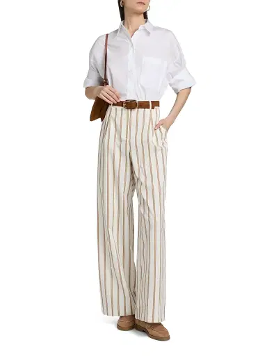 TWP Women's Hudson Striped Cotton Wide-Leg Pants - White Khaki | Thumbnail 2 TWP Women's Hudson Striped Cotton Wide-Leg Pants - White Khaki | Thumbnail 2