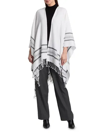 Vince Women's Plaid-Trim Cotton-Cashmere Cape | Thumbnail 3 Vince Women's Plaid-Trim Cotton-Cashmere Cape | Thumbnail 3