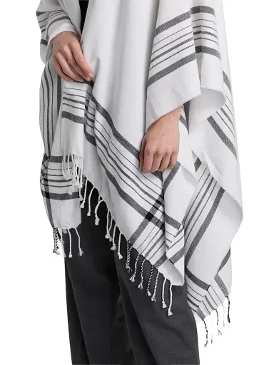 Vince Women's Plaid-Trim Cotton-Cashmere Cape | Thumbnail 6 Vince Women's Plaid-Trim Cotton-Cashmere Cape | Thumbnail 6