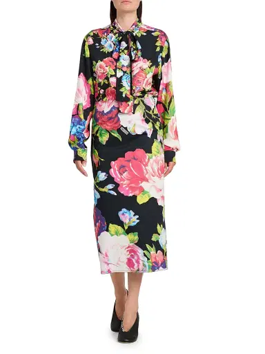 MOSCHINO Women's Floral Stretch-Cotton Pencil Skirt - Multi Black | Thumbnail 2 MOSCHINO Women's Floral Stretch-Cotton Pencil Skirt - Multi Black | Thumbnail 2