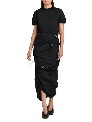 MOSCHINO Women's Drawcord Stretch-Cotton Midi-Dress - Multi Black | Thumbnail 3 MOSCHINO Women's Drawcord Stretch-Cotton Midi-Dress - Multi Black | Thumbnail 3