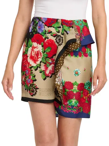 MOSCHINO Women's Mixed Floral Print Silk Miniskirt - Multi Color - Size 14 | Thumbnail 3 MOSCHINO Women's Mixed Floral Print Silk Miniskirt - Multi Color - Size 14 | Thumbnail 3