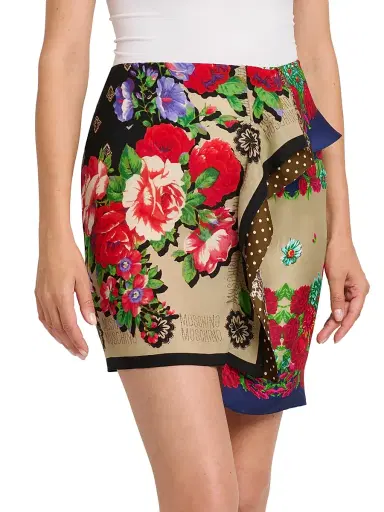 MOSCHINO Women's Mixed Floral Print Silk Miniskirt - Multi Color - Size 14 | Thumbnail 4 MOSCHINO Women's Mixed Floral Print Silk Miniskirt - Multi Color - Size 14 | Thumbnail 4