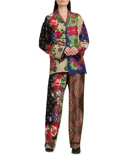 MOSCHINO Women's Mixed Floral Satin Blouse - Multi Color - Size Small | Thumbnail 2 MOSCHINO Women's Mixed Floral Satin Blouse - Multi Color - Size Small | Thumbnail 2
