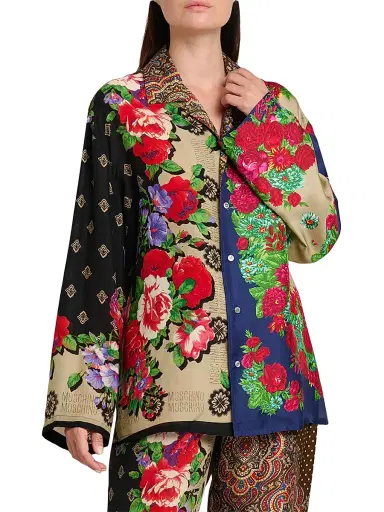 MOSCHINO Women's Mixed Floral Satin Blouse - Multi Color - Size Small | Thumbnail 3 MOSCHINO Women's Mixed Floral Satin Blouse - Multi Color - Size Small | Thumbnail 3