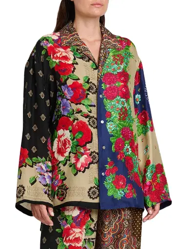 MOSCHINO Women's Mixed Floral Satin Blouse - Multi Color - Size Small | Thumbnail 4 MOSCHINO Women's Mixed Floral Satin Blouse - Multi Color - Size Small | Thumbnail 4